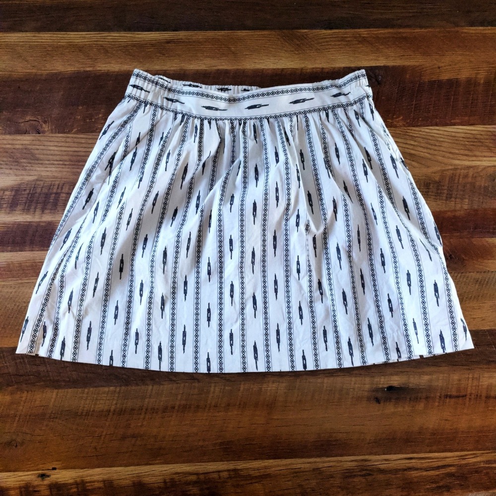 LOFT Black and White Ikat Stripe Skirt Womens L Elastic Waist Cotton Blend Boho